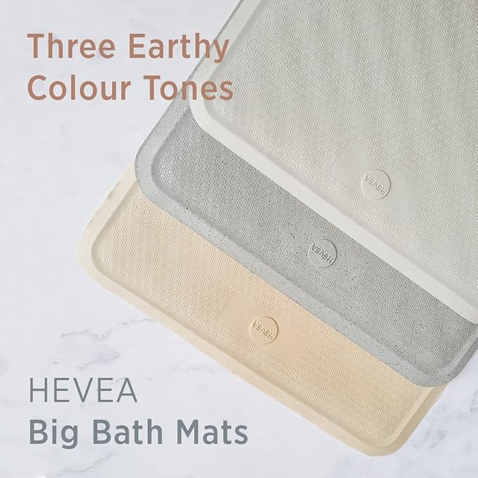 HEVEA Natural Rubber Wave Bath Mat – Long 28 × 16 in - Non-Slip Shower & Bathtub Mat with 388 Suction Cups, Plastic-Free & Biodegradable (Sand)