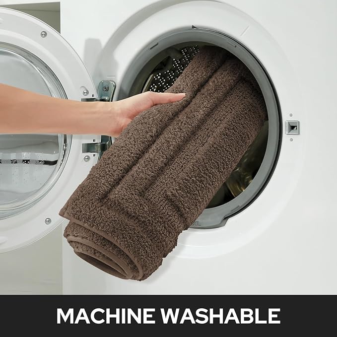HOMEIDEAS Bathroom Rugs Sets 2 Piece, Super Soft and Absorbent Non Slip Microfiber Machine Washable Bath Mat Set (20" x 32" + 16" x 24", Brown)