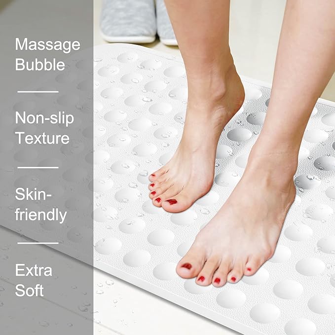 Yanzifly Bathtub Mat Non Slip Bath Mat for Tub Silicone Soft Bath Tub Mat Non Slip Shower Mats, Suction Cups Bath Tub Anti Slip Matt for Family Use, Machine Washable-White