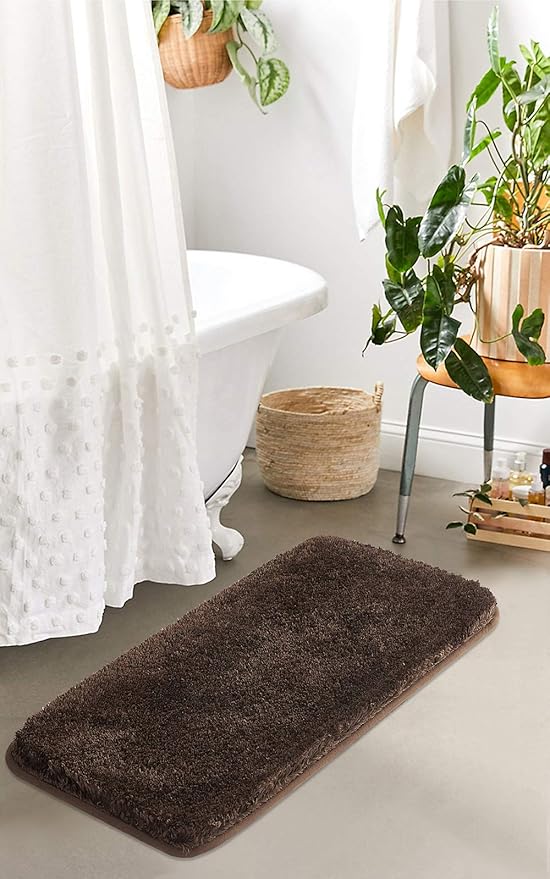 Suchtale Extra Soft and Absorbent Large Bath Mat (24 x 40, Brown) Machine Washable Microfiber Shaggy Non Slip Luxury Bathroom Floor Mats with Rubber Back