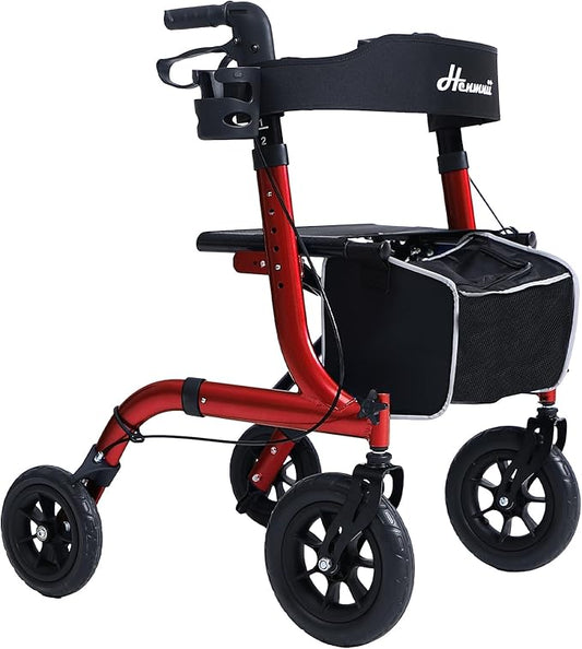 Rollator Walker for Seniors, Lightweight Foldable All Terrain Rolling Walker with seat, Aluminum Walkers with 10 inch Rubber Wheels, Handles and Backrest for Seniors and Adult