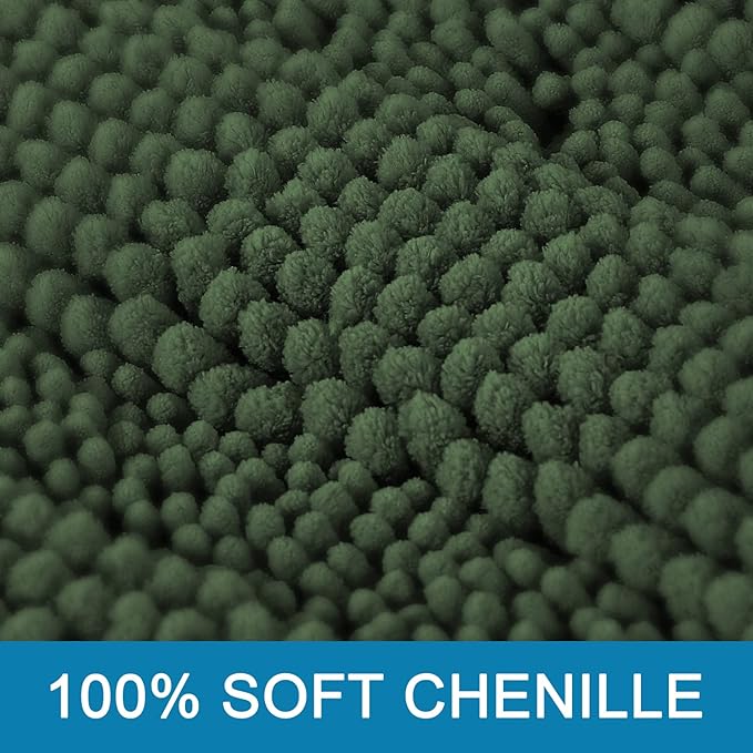 H.VERSAILTEX Bathroom Rugs Bath Rug Set 2 Piece Bathroom Contour Rug Toilet Mat Sets Non Slip Contour Bath Rug Ultra Thick Water Absorbent Striped Bath Mats(47" x 17" Plus 20" x 20" U, Bronze Green)