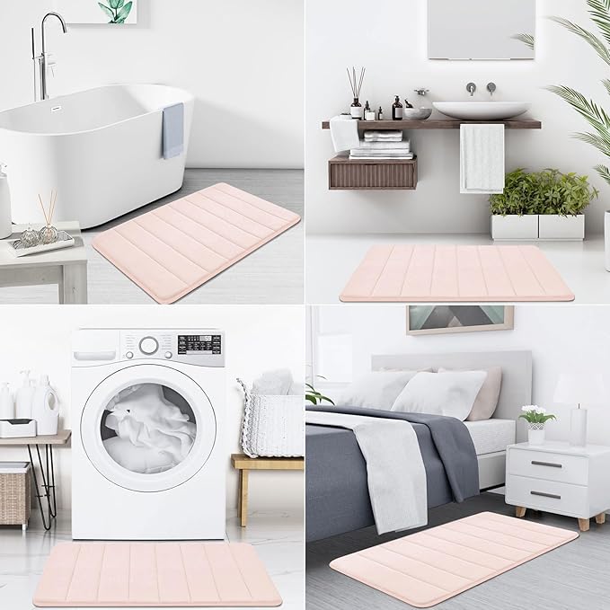 Buganda Memory Foam Bath Mat, 24" x 16", Ultra Soft and Non-Slip Bathroom Rugs, Water Absorbent and Machine Washable Bath Rug for Bathroom, Shower, and Tub, Pink