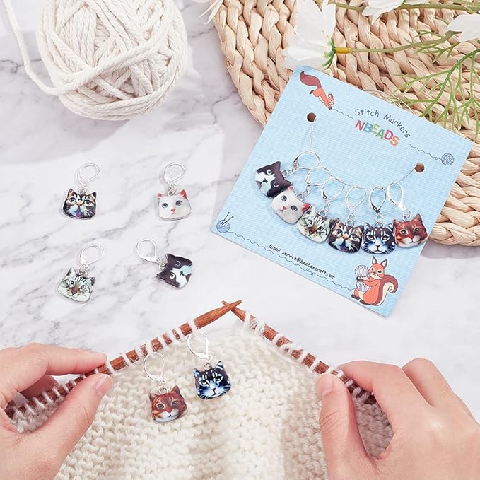 NBEADS 12 Pcs Cat Stitch Markers, 6 Styles Alloy Enamel Cat Crochet Stitch Marker Charms Removable Locking Stitch Marker for Knitting Weaving Sewing Accessories Quilting Handmade Jewelry