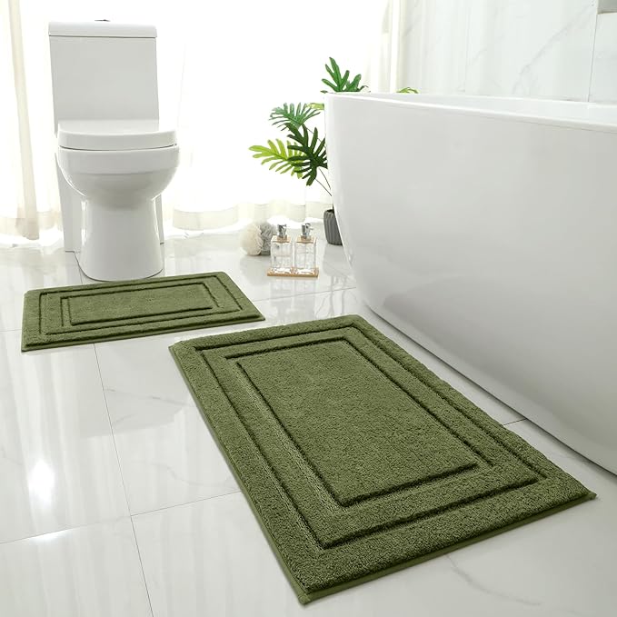 HOMEIDEAS Bathroom Rugs Sets 2 Piece, Super Soft and Absorbent Non Slip Microfiber Machine Washable Bath Mat Set (20" x 32" + 16" x 24", Sage Green)