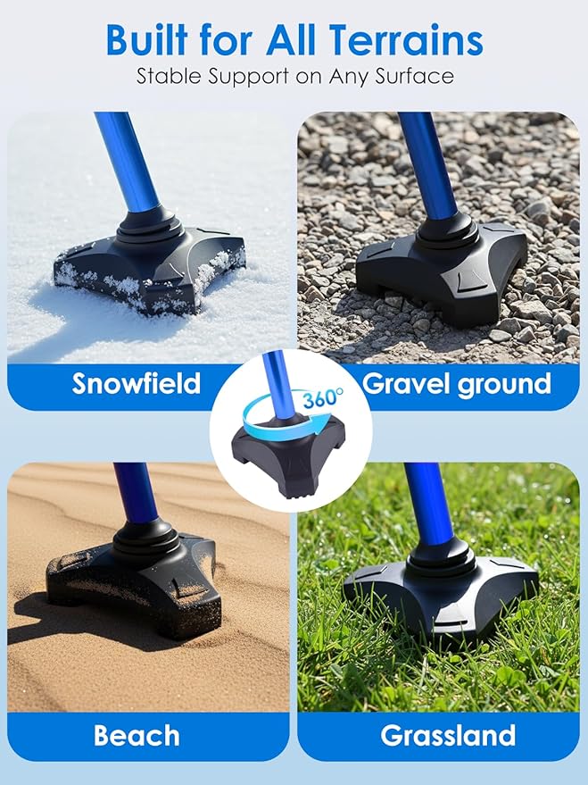 Adjustable Walking Cane for Women & Men for Stability, Self Standing Cane with Second Handle for Standing, 350lbs Heavy Duty Foldable Collapsible Folding Cane, Walking Sticks for Seniors & Adult