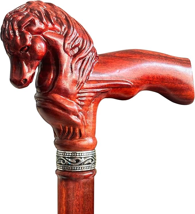 Wood Walking Cane, Elegant Hand-Carved Horse Head Wooden Walking Cane for Men and Women, Handmade Stylish Canes for Seniors, Light Stable High-end Canes Suitable for Gift Giving