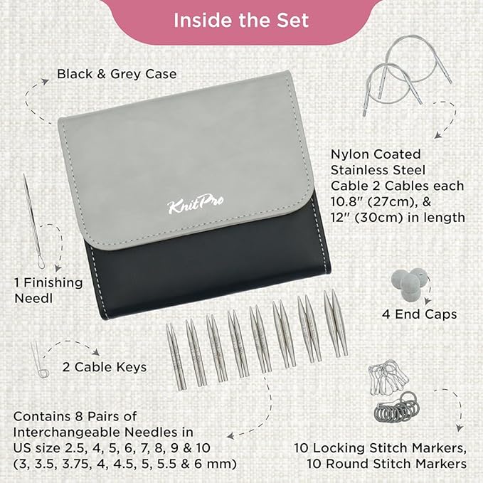 KnitPro Stelo Mini Interchangeable Lace Needle Set 2" (5cm) | 8 US Sizes (2.5 to 10)