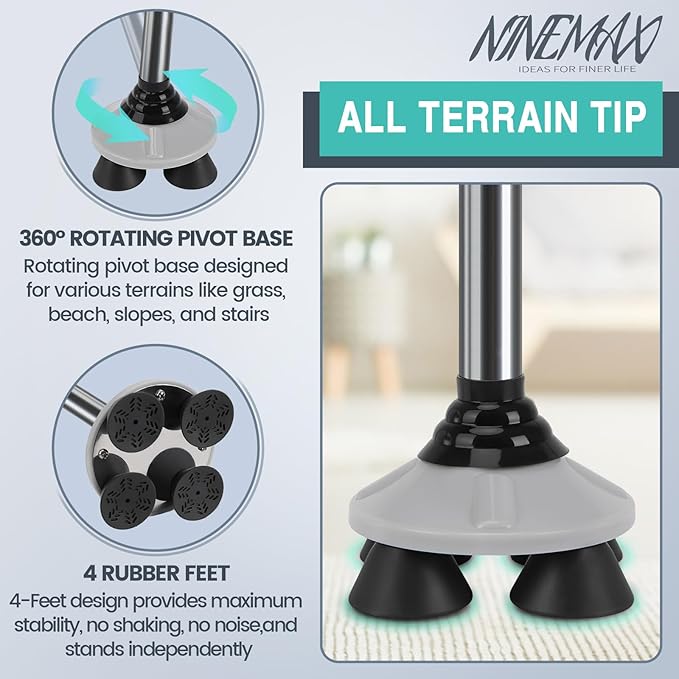 NINEMAX Walking Cane for Men Women Seniors, Foldable Collapsible Adjustable Free Standing T Handle Walking Stick, Lightweight Sturdy Folding Cane Portable for Stable and Balance