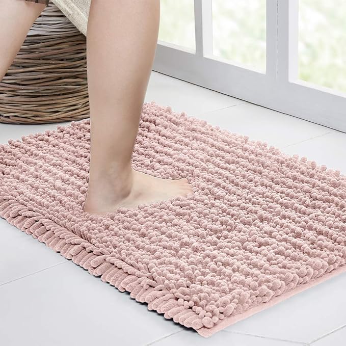 Walensee Bathroom Rug Non Slip Bath Mat (32x20 Inch Dusty Pink) Water Absorbent Super Soft Shaggy Chenille Machine Washable Dry Extra Thick Perfect Absorbant Best Large Plush Carpet for Shower Floor