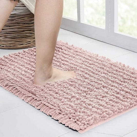 Walensee Bathroom Rug Non Slip Bath Mat (36x24 Inch Dusty Pink) Water Absorbent Super Soft Shaggy Chenille Machine Washable Dry Extra Thick Perfect Absorbant Best Large Plush Carpet for Shower Floor