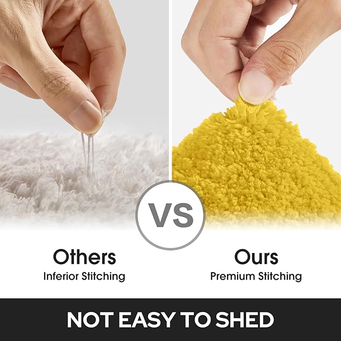 HOMEIDEAS Bathroom Rugs Sets 2 Piece, Super Soft and Absorbent Non Slip Microfiber Machine Washable Bath Mat Set (20" x 32" + 16" x 24", Yellow)