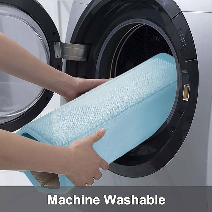 Buganda Memory Foam Bath Mat, 60" x 24", Ultra Soft and Non-Slip Bathroom Rugs, Water Absorbent and Machine Washable Bath Rug Runner for Bathroom, Shower, and Tub, Light Blue