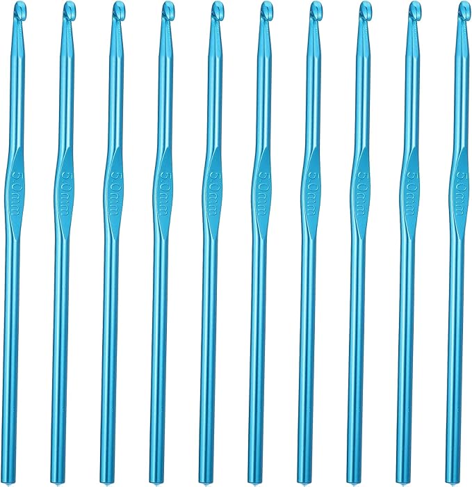 10 PCS 5mm Crochet Hook, Aluminum Crochet Hooks for Beginners, Blue Knitting Needles for DIY Yarn Crafts (US Size H/8)