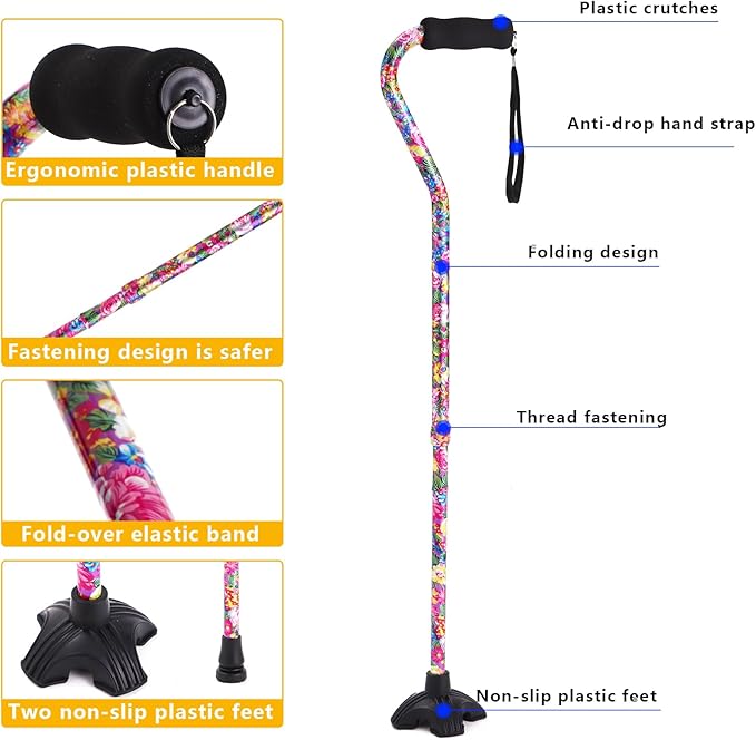 Elegant Walking Cane for Women, Foldable & Adjustable Cane for Seniors with Self-Standing Tip | Lightweight Mobility Aid for Stability & Balance Support
