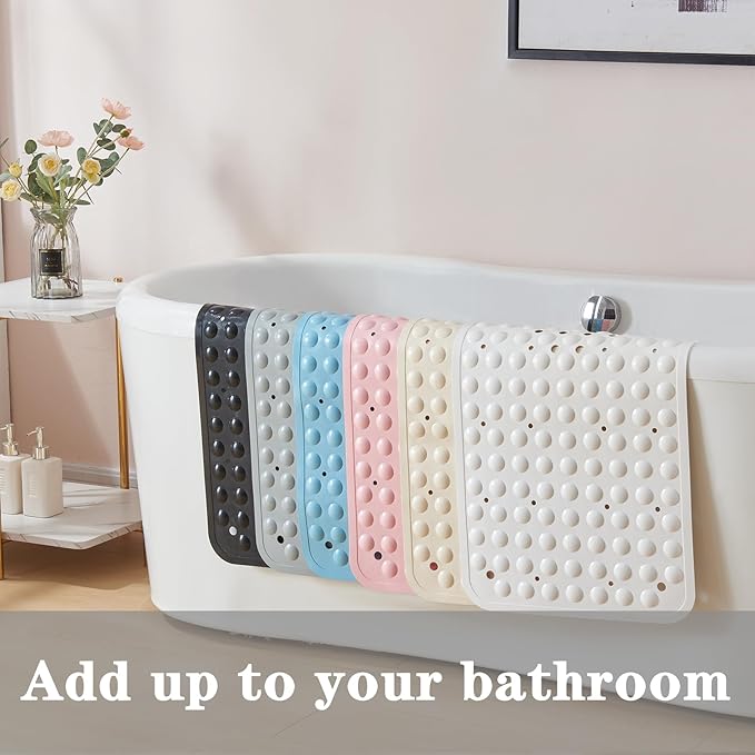 YANZIFLY Bathtub Mat for Shower: Soft Silicone Bath Mat Non Slip with Suction Cups Tub Mat for Bathroom for Family Use Extra Large Shower matt Machine Washable - Grey