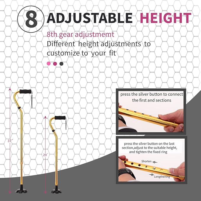 LIXIANG Walking Canes Stablize Women Quad Canes for Seniors & Adults Foldable Adjustable for Men & Women Heavy Duty Freestanding Cane for People with Leg Injuries 3 footings