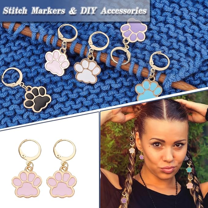 NBEADS 20 Pcs Dog Paw Stitch Markers, 5 Colors Enamel Alloy Crochet Charms Removable Dangle Locking for Knitting Weaving Sewing Accessories Quilting Handmade Jewelry