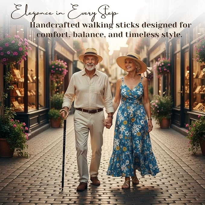 All Black Snake Handle Spiral Wooden Walking Cane