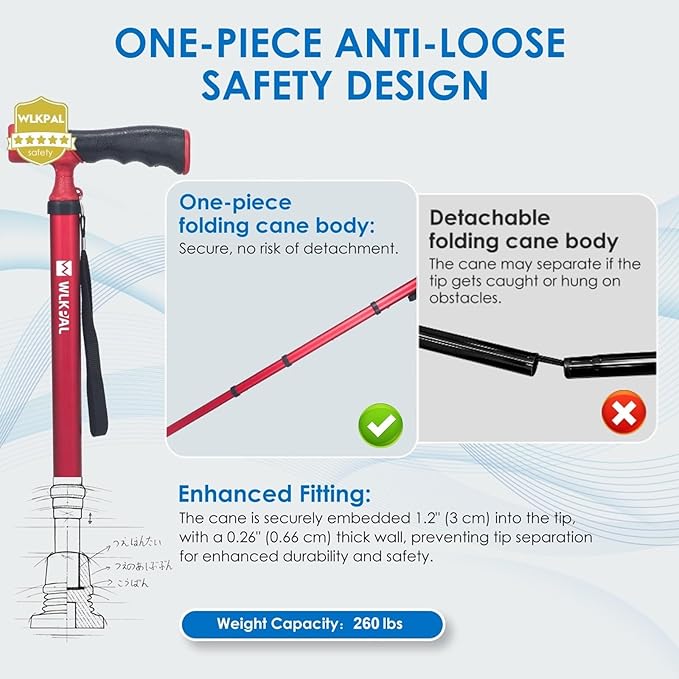 One-Button Telescopic Folding Walking Cane (Anchor Series) – Like an Umbrella | Compact, Lightweight & Travel-Friendly Folding Cane, Adjustable, All-Terrain Tips, Elegant Muted Tones