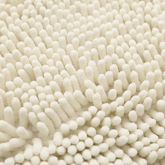 Non-Slip Bath Rug,Extra Soft Microfiber Bedroom Shag Carpet with Anti-Slip Backing,Water/Dust Absorbent Fast Dry Shower Mat,Sound Insulated Stairs Pad,Machine Washable (Ivory,15 x 23 Inches)