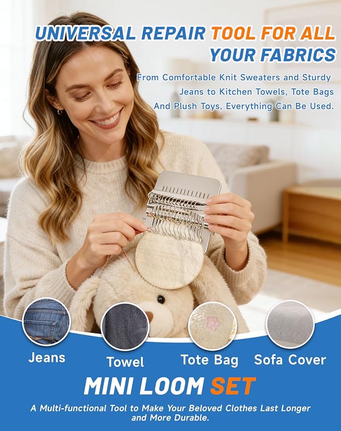 Patch Maker 2.0 Kit, 2026 Upgrade 64PCS Kit Beginner-Friendly with Guide Works on Any Fabric Repair Hole Darning Loom, 12/14/28 Pin Beech Hardwood Loom Knitting Kit for Repair Sewing DIY (Raw28Pin)