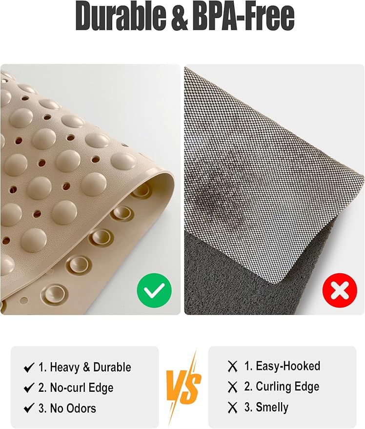 Extra Large Shower Mat, Yonala 47.2 x 31.5 Inch Non Slip Shower Mats for Inside Shower with Drain Hole and Suction Cups, Soft Trimmable TPE Anti Slip Shower Mat for Walk in Shower Stall, Heavy Mat