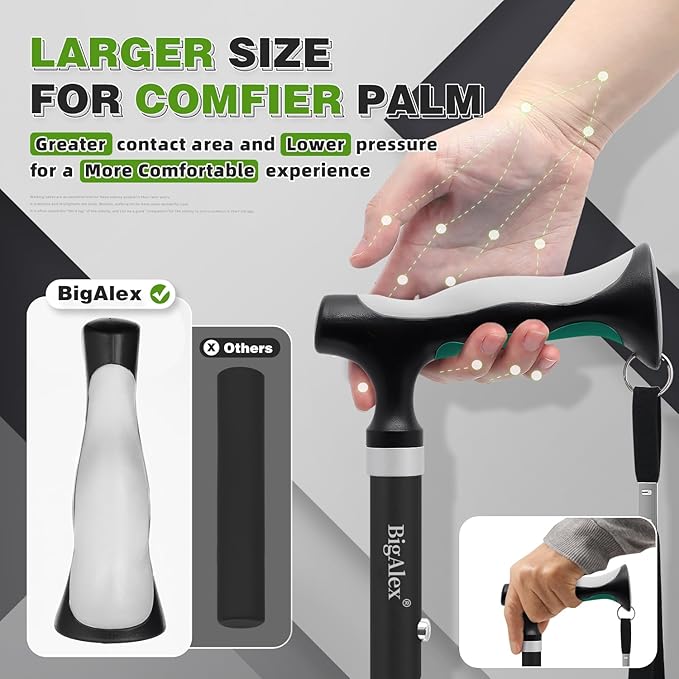 BigAlex Lightweight Collapsible Walking Cane with Soft Comfortable TPR Handle for Seniors and Elderly Adults, Larger Handle for Comfort, Adjustable Support Stick, Portable Travel Aid for Men & Women