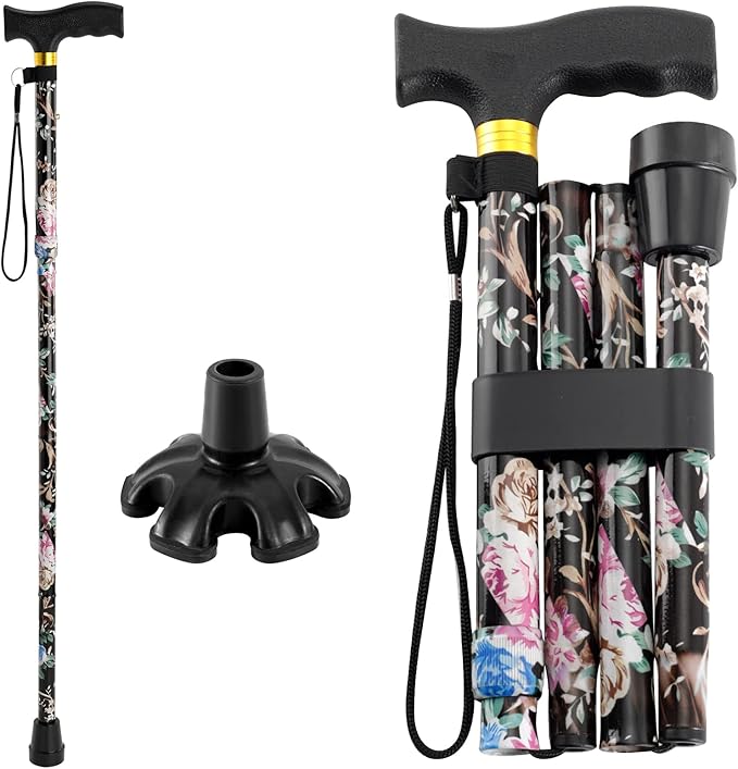 Walking Cane PANZHENG Cane for Man/Woman | Mobility & Daily Living Aids | 5-Level Height Adjustable Walking Stick | Comfortable Plastic T-Handle Portable Walking Stick Folding Cane