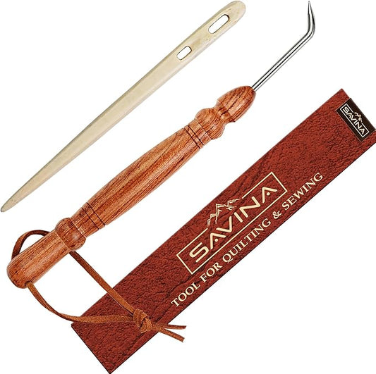 Savina Set 2 Knitting Loom Hook & Bone Nalbinding Needle - Multipurpose Weaving/Knitting/Stitching Needles for DIY & Crochet