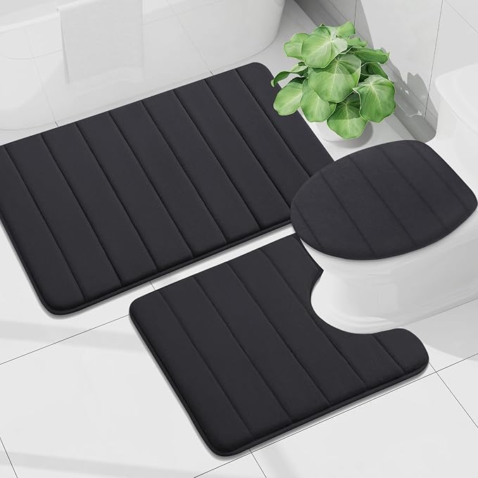 Buganda Memory Foam Bath Mat, 35.4" x 24", Ultra Soft and Non-Slip Bathroom Rugs, Water Absorbent and Machine Washable Bath Rug Runner for Bathroom, Shower, and Tub, Black