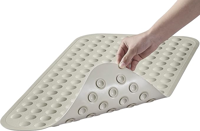 Yanzifly Bathtub Mat Non Slip Bath Mat for Tub Silicone Soft Bath Tub Mat Non Slip Shower Mats, Suction Cups Bath Tub Anti Slip Matt for Family Use, Machine Washable- Beige