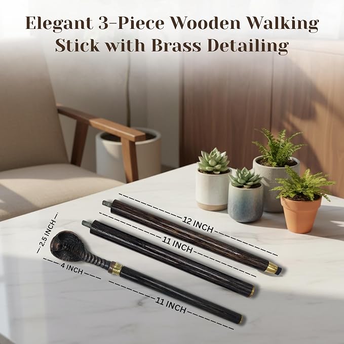 All Black Snake Handle Spiral Wooden Walking Cane