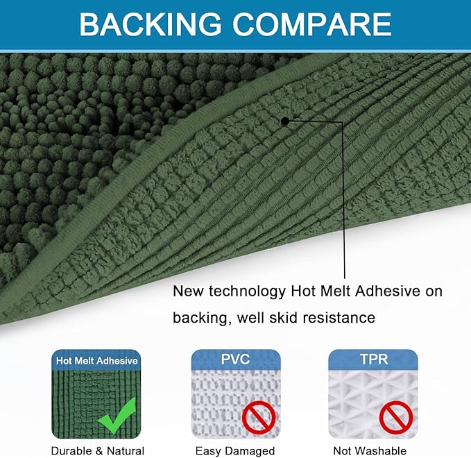 H.VERSAILTEX Bathroom Rugs Bath Rugs for Bathroom Non Slip Bath Mats Extra Thick Chenille Striped Rug 17" x 24" Absorbent Soft Shaggy Washable Dry Fast Bath Mats for Bath Room Floor - Bronze Green