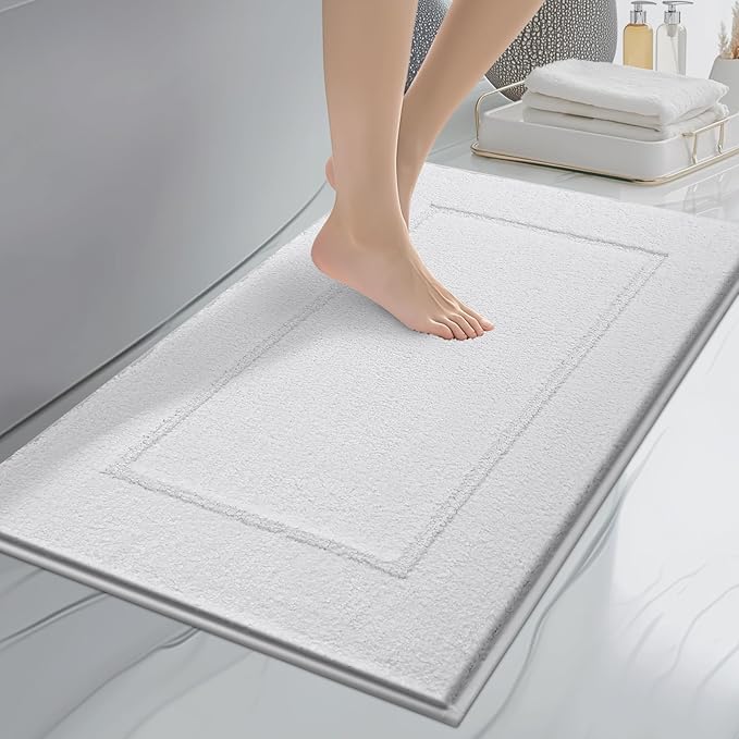 Bathroom Rugs 20" x 30", Non-Slip Extra Soft Absorbent Bath Rugs, Machine Washable Quick Dry Bath Mats for Bathroom Floor, Shower, Bathtub and Sink, White