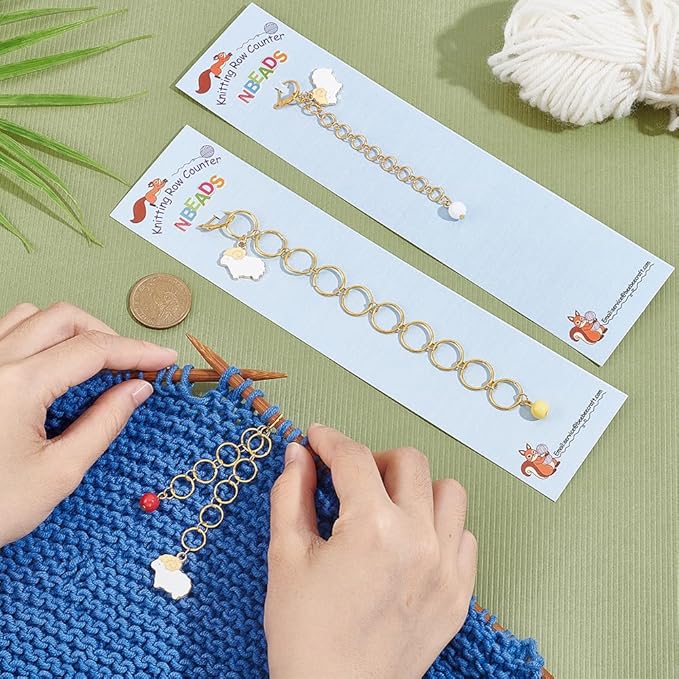 NBEADS 3 Pcs 3 Sizes Sheep Charm Knitting Row Counter Chains, Row Counter Chains with Acrylic Bead and Alloy Enamel Pendant for Knitting Crochet Tracking Project Progress