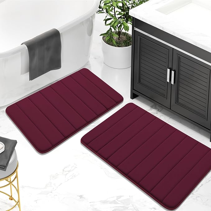 Buganda Memory Foam Bath Mat, 70" x 46", Ultra Soft and Non-Slip Bathroom Rugs, Water Absorbent and Machine Washable Bath Rug Runner for Bathroom, Shower, and Tub, Burgundy