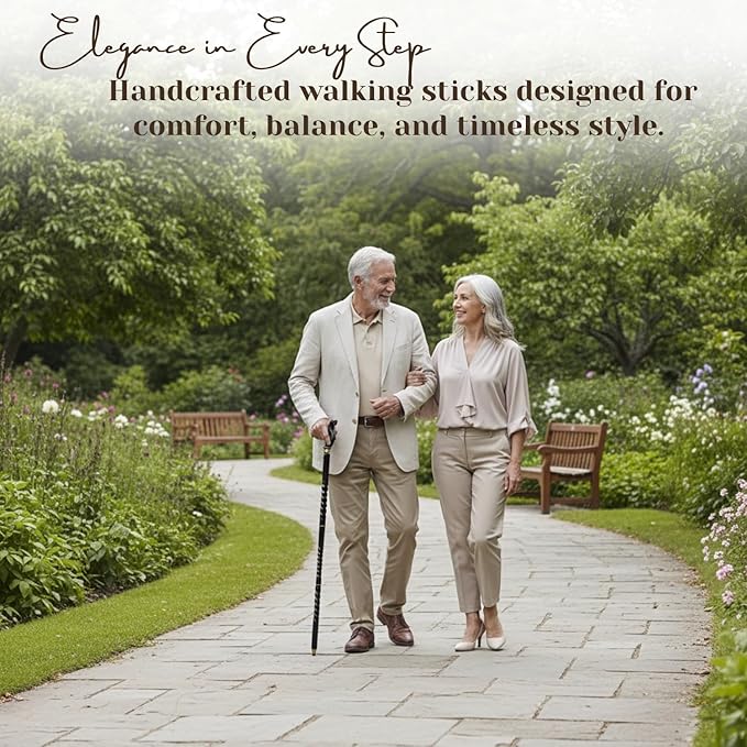 All Black Snake Handle Spiral Wooden Walking Cane