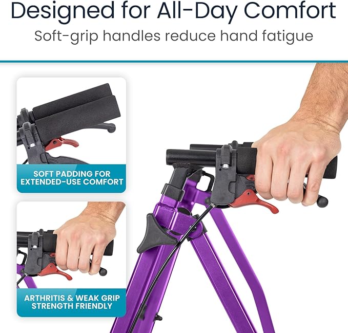 Vive Mobility Lightweight Walker for Seniors - Narrow, Folding Walker w/Wheels for Small & Tight Spaces - Light Weight for Balance, Compact Doorways, Foldable - Portable & Collapsible for Travel