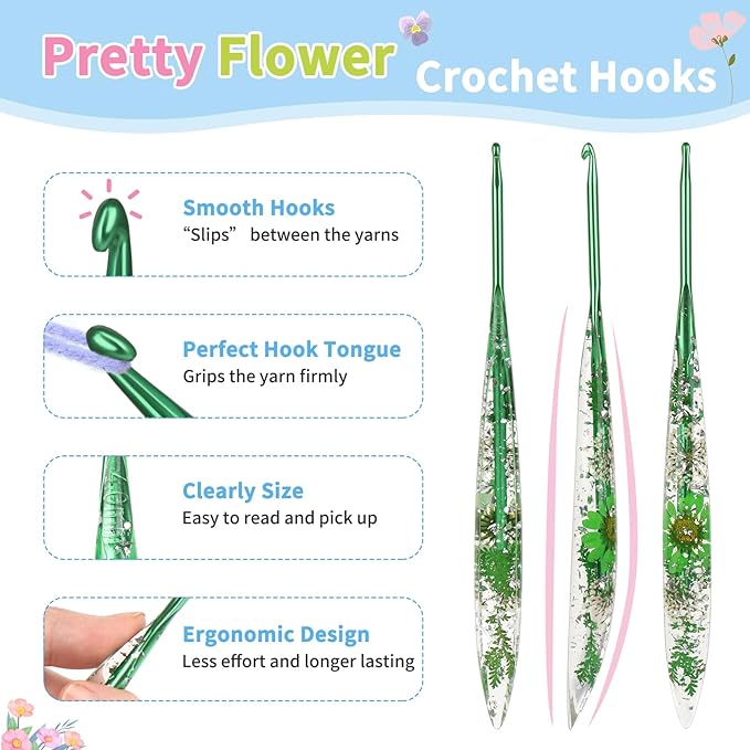 Coopay Crochet Hooks, 4mm Ergonomic Crochet Hook with Floral Plastic Grips, Stylish and Unique, Ideal for Crocheting Blankets, Dolls, Shawls, Hats, Scarves (G-4.0mm)