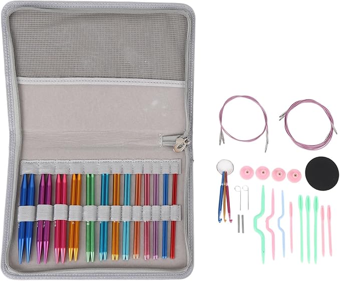 ZIZEV Interchangeable Aluminum Circular Knitting Needles Set, 13cm Detachable Interchangeable Round Knitting Needle Set, Flexible Cable Design Wide Range of Sizes