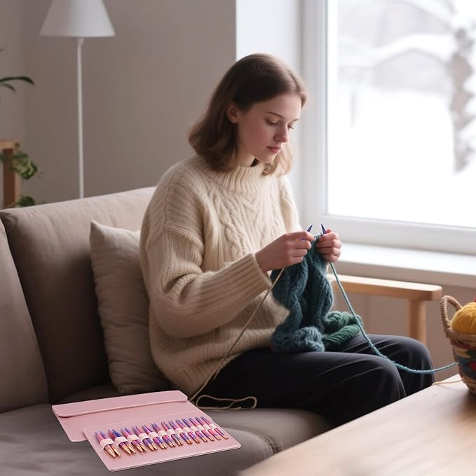 WAZAIGUR Circular Interchangeable Wooden Knitting Needles Set with Case Sizes 3mm, 3.25mm, 3.5mm, 3.75mm, 4mm, 4.5mm, 5mm, 5.5mm, 6mm, 7mm, 8mm, 9mm, 10mm, 13 Pairs, 4 Cables