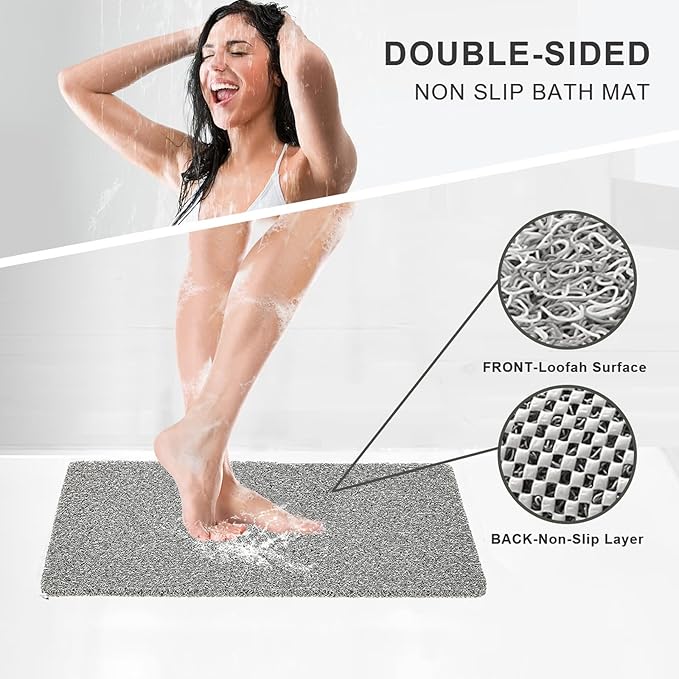 Nonslip Bathtub Mat, Anti Slip Bath Mat 0.6" Extra Thick, Quick Dry Bath Tub Anti Slip Shower Mat, Loofah Non-Slip Bath Mat for Tub Bathroom Pool Kitchen Entryway Home Hotel(Grey 24x27)