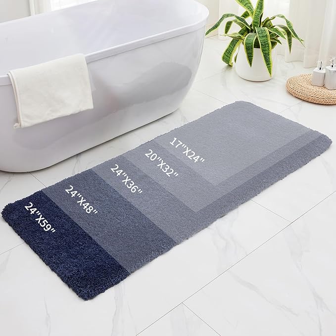 Bathroom Rugs 24x48 Non Slip Navy Fluffy Bath Mat for Bathroom Floor Washable Plush Luxury Bath Rug for Tub Soft Shaggy Absorbent Shower Sink Mat