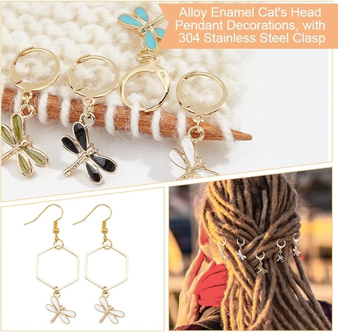 NBEADS 28 Pcs Dragonfly Stitch Markers, Alloy Enamel Crochet Stitch Marker Charms Locking Stitch Marker with 304 Stainless Steel Clasp for Crochet Weaving Sewing Accessories Jewelry Making