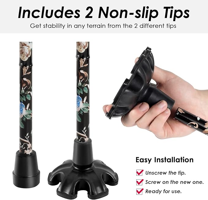 Walking Cane PANZHENG Cane for Man/Woman | Mobility & Daily Living Aids | 5-Level Height Adjustable Walking Stick | Comfortable Plastic T-Handle Portable Walking Stick Folding Cane