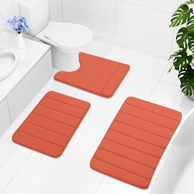 Buganda Memory Foam Bath Mat, 24" x 16", Ultra Soft and Non-Slip Bathroom Rugs, Water Absorbent and Machine Washable Bath Rug for Bathroom, Shower, and Tub, Coral