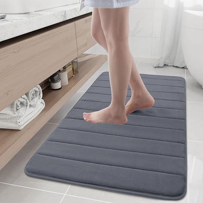 Buganda Memory Foam Bath Mat, 45" x 27", Ultra Soft and Non-Slip Bathroom Rugs, Water Absorbent and Machine Washable Bath Rug Runner for Bathroom, Shower, and Tub, Dark Grey