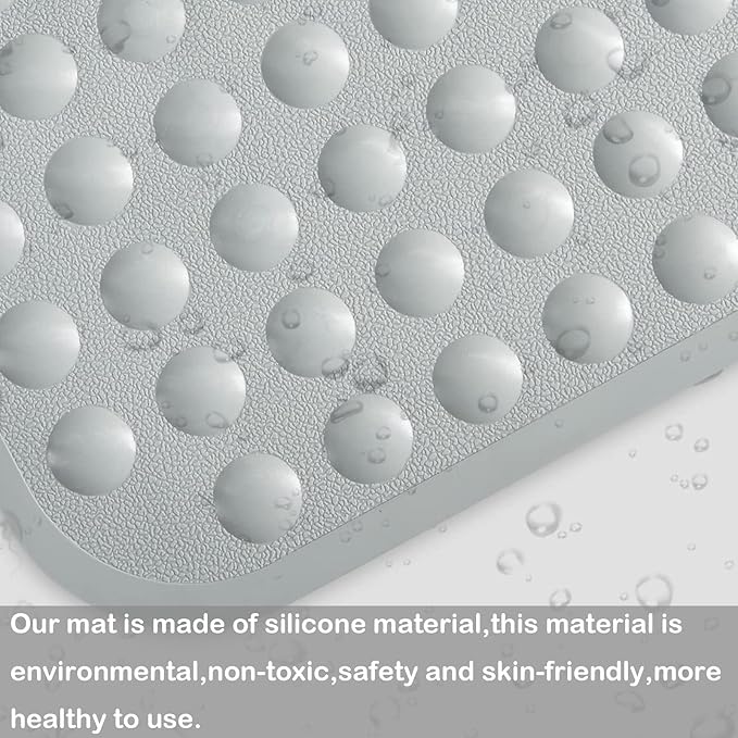 Yanzifly Bathtub Mat Non Slip Bath Mat for Tub Silicone Soft Bath Tub Mat Non Slip Shower Mats, Suction Cups Bath Tub Anti Slip Matt for Family Use, Machine Washable-Grey