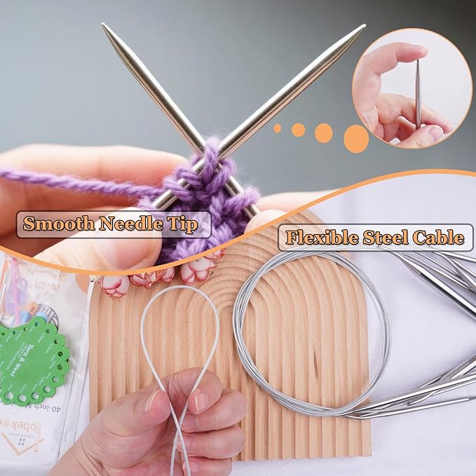 Hobekoee Circular Knitting Needle 40 inch (100cm),Size US 0 (2.0mm) Round Stainless Steel Knitting Needles for Smoothly Knit Blanket,Sweater,Coaster,Socks